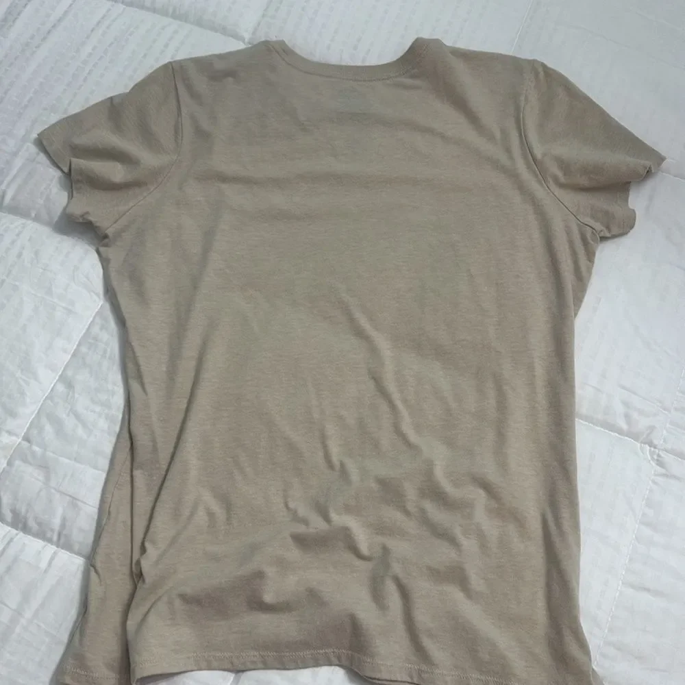 The North Face Women's Light Tan Tee with Pink Logo - Picture 8 of 8